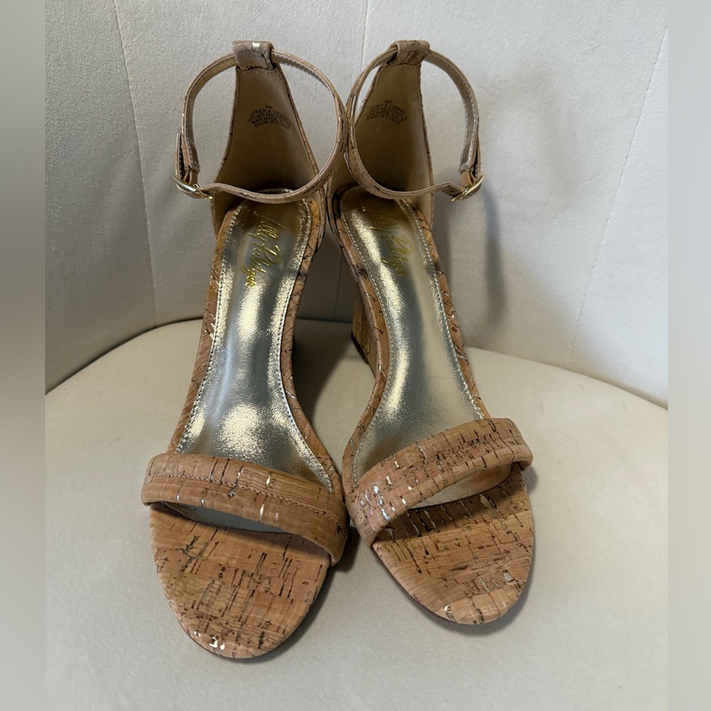 Lilly Pulitzer Tan Wedge Sandals with Cork-Style Design Sz8. Worn once.
